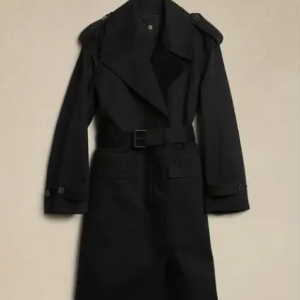 Banana Republic Timeless Trench Coat Black Long Cotton Relaxed Classic Small NWT